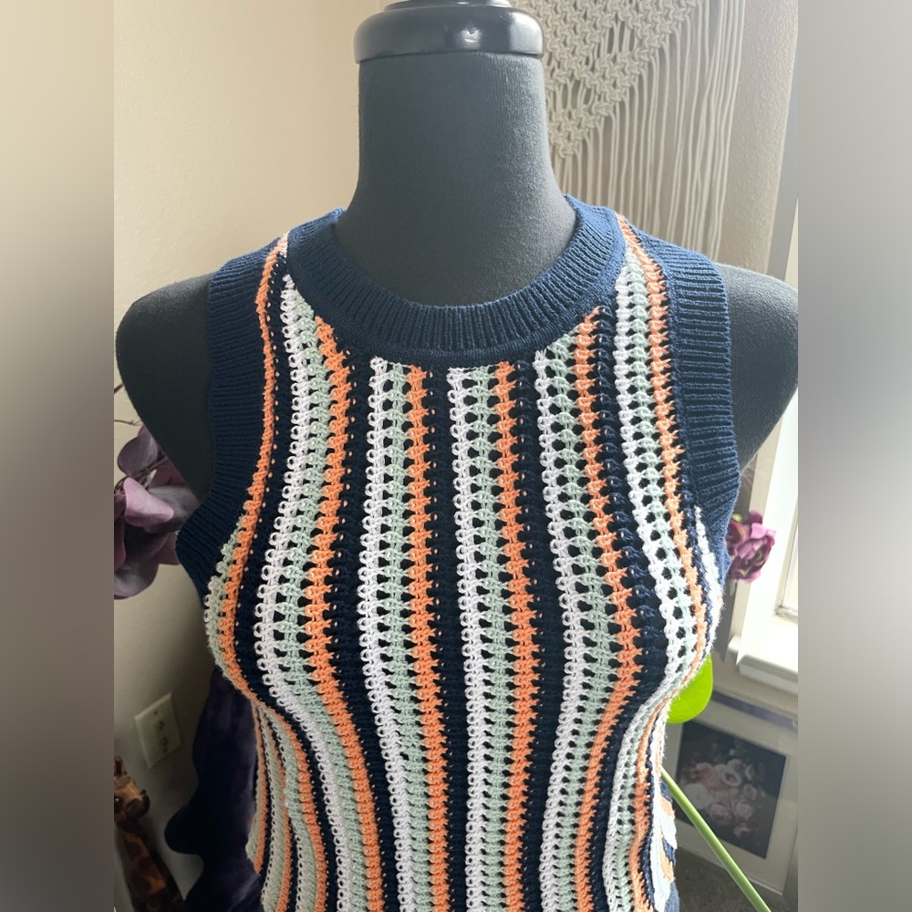 525 America Krista Stripe Vertical Crochet Tank Coastal Beach Festival - Picture 6 of 16